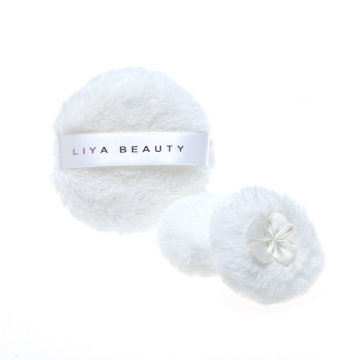 Private Label Velour Loose Powder Beauty Tools - White Round Plush Fluffy Makeup Powder Puff with Bowknot