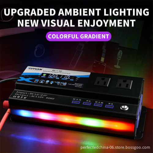 2000W Universal 12V/24V to 110V/220V Dual Voltage Vehicle-Mounted Inverter with 4 USB Ports and Lamp