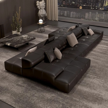 Double-Sided Italian Minimalist Leather Sofa Set for Large Apartments