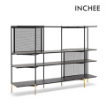 Tempered Glass Display Bookshelf Stainless Steel Black Painted Titanium Iron Bookcase Manufactory