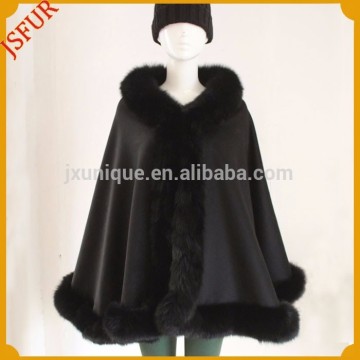 High quality cashmere shawl scarf with real fox fur trim custom cashmere shawl