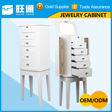 New Classical Factory supply OEM big sizes white color wholesale mirror jewelry armoire