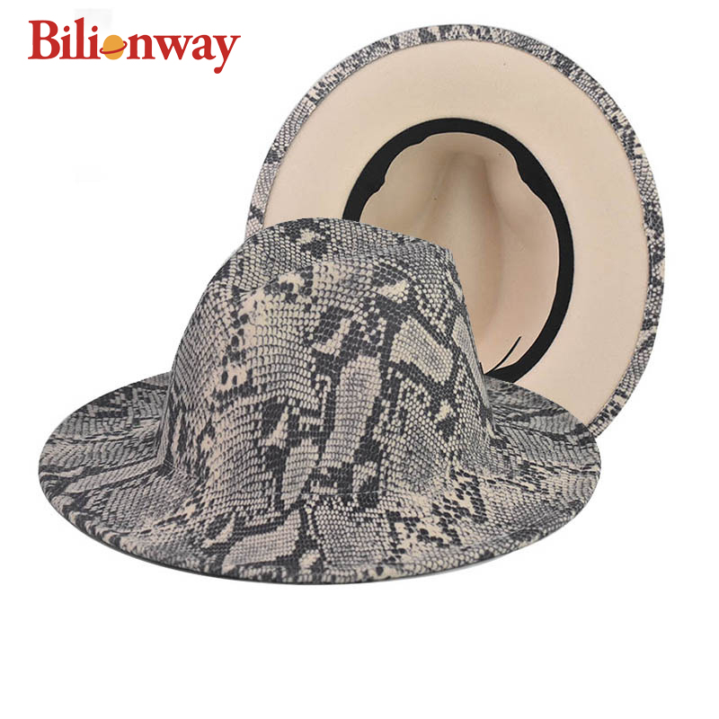 fashion wholesale wide brim snakeskin felt Fedora hat