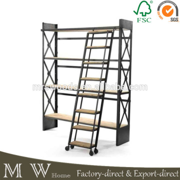 metal vintage industrial rustic bookcase with ladder, reclaimed wood rustic bookcase with ladder, rustic bookcase with ladder