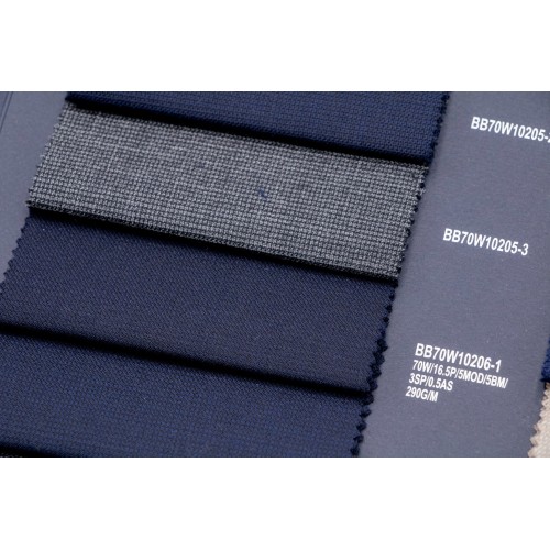 Navy Textured Machine Washable Wool Fabric