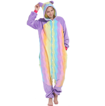 Rainbow Kung Fu Panda Flannel Pajamas for Women: Winter Cartoon Animal Onesie with Thickened Coral Design