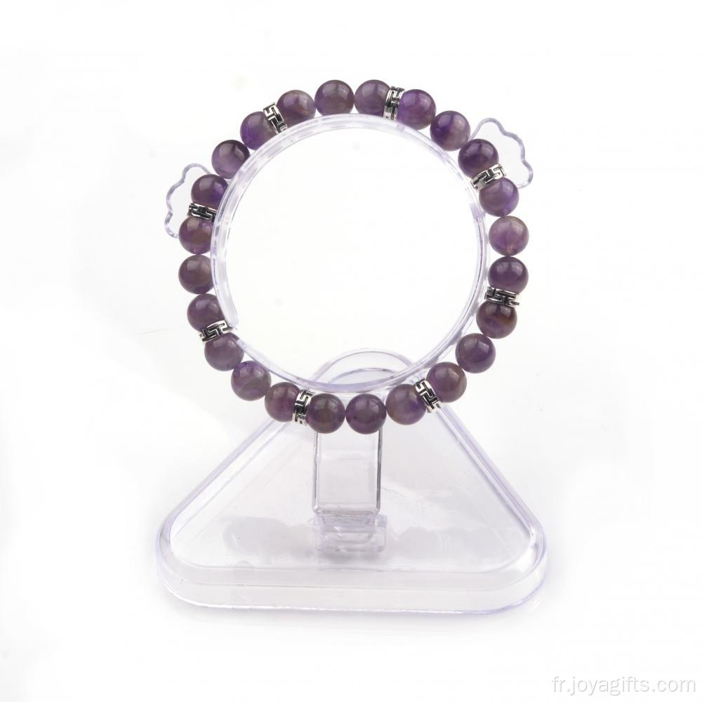 8mm Naturel Améthyste Cristal Pierre En Vrac En Gros Tendance En Alliage Charm Perle Bracelet