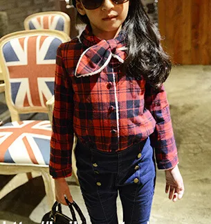 Girls' big bowtie flannel shirt