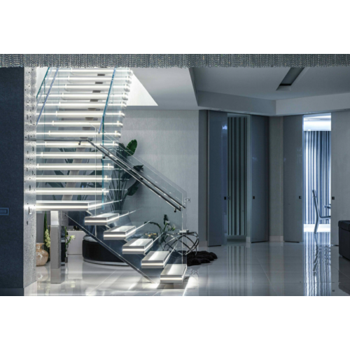 MS2026 L-شكل نومو سترينجر درابزين زجاجي للدرج أحادي سترينجر حديث Led