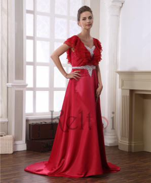 2015 red long evening dress chiffon and satin fabric for fat women
