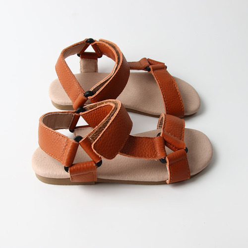 Sandalias de verano para niñas con triángulo de cuero genuino para niños