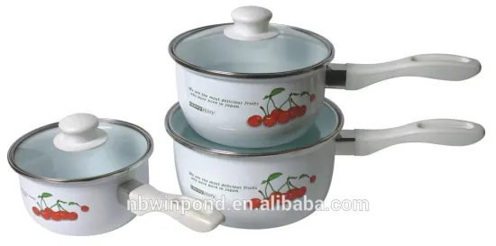 3pcs enamel kitchenware set with glass lid
