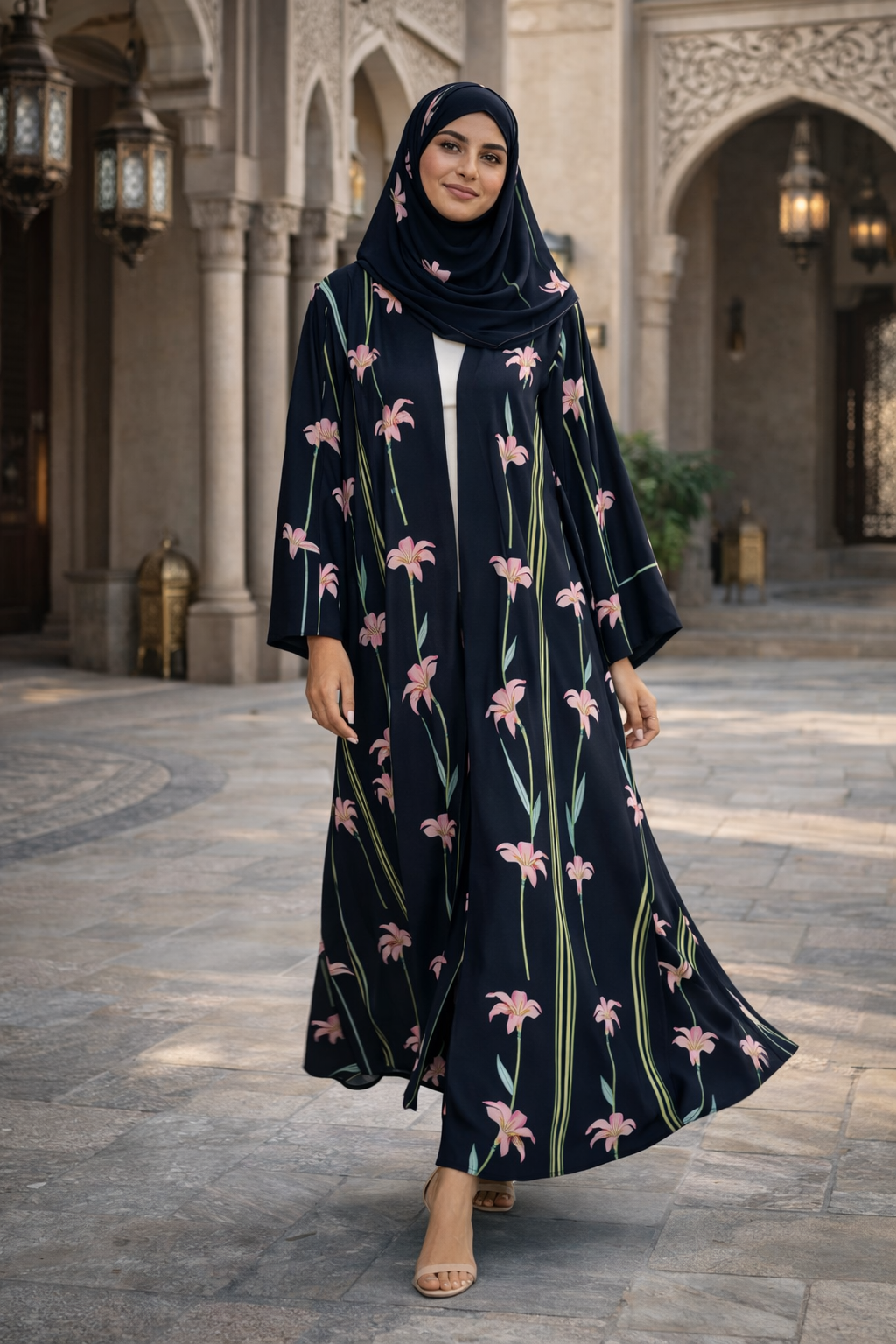 Turkish Long Cardigan Abaya Modest Islamic Clothing Digital Print Polyester for Eid Saudi Arabia Dubai Hijab2