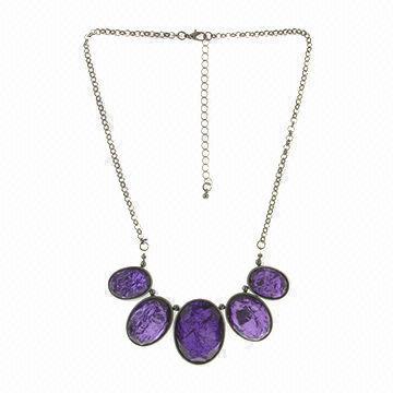 Purple Resin Stone Statement Bib Necklace, Matching Earrings and Bracelet Available
