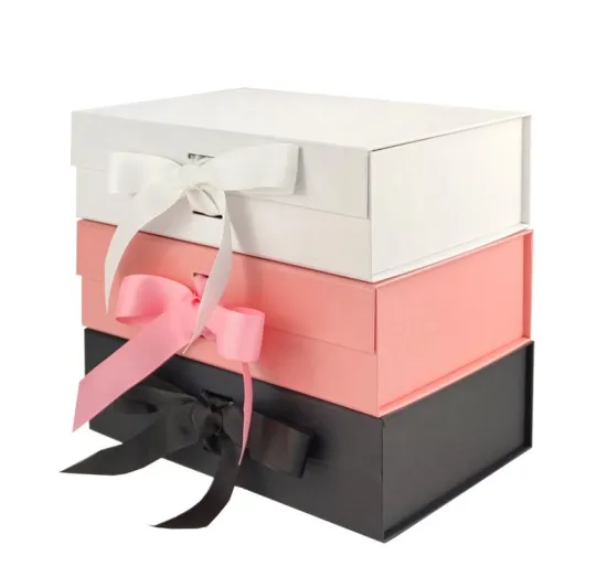 Luxury Customized Logo Magnetic Closure Foldable Gift Box with Ribbon