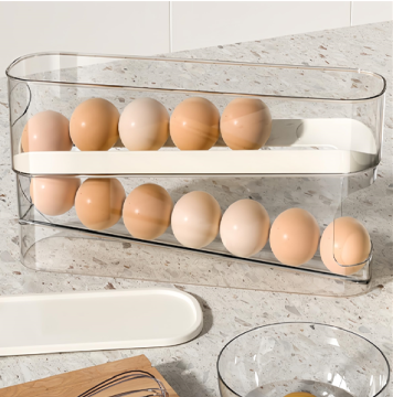 Auto Rolling Fridge Egg Organizer - 2 Trays Space-Saving Egg Dispenser