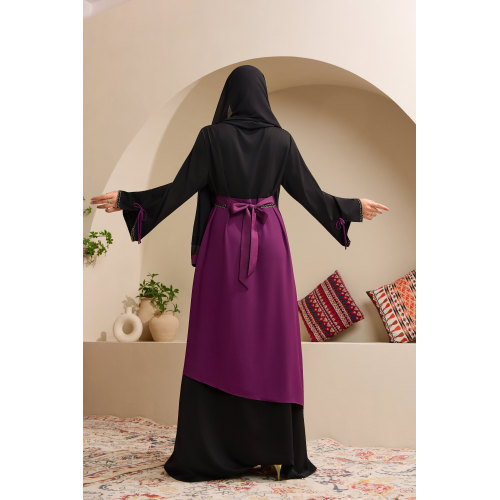 بنفش مشکی سه بعدی گل دوزی عبای