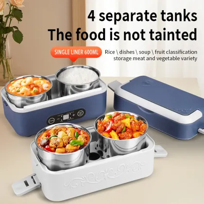 Portable Electric Heating Thermos Cooking Lunch Box - 2.4L 304 Stainless Steel