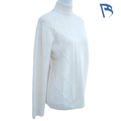 Cream Turtleneck Cable Knit Sweater