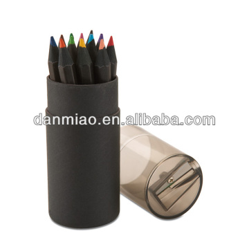 Black artpaper round paper can for 12pcs pencils packing
