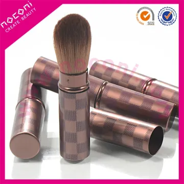 Private label chocolate color synthetic hair blush brush retractable brush