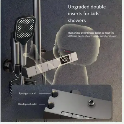 Piano Key Digital Display Supercharged Bathroom Shower Set - Gun Gray