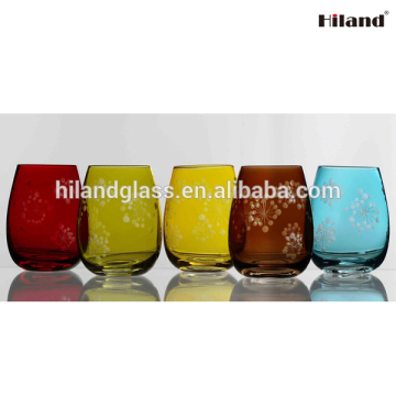 2016 new arrival hand made etched color glass tumbler