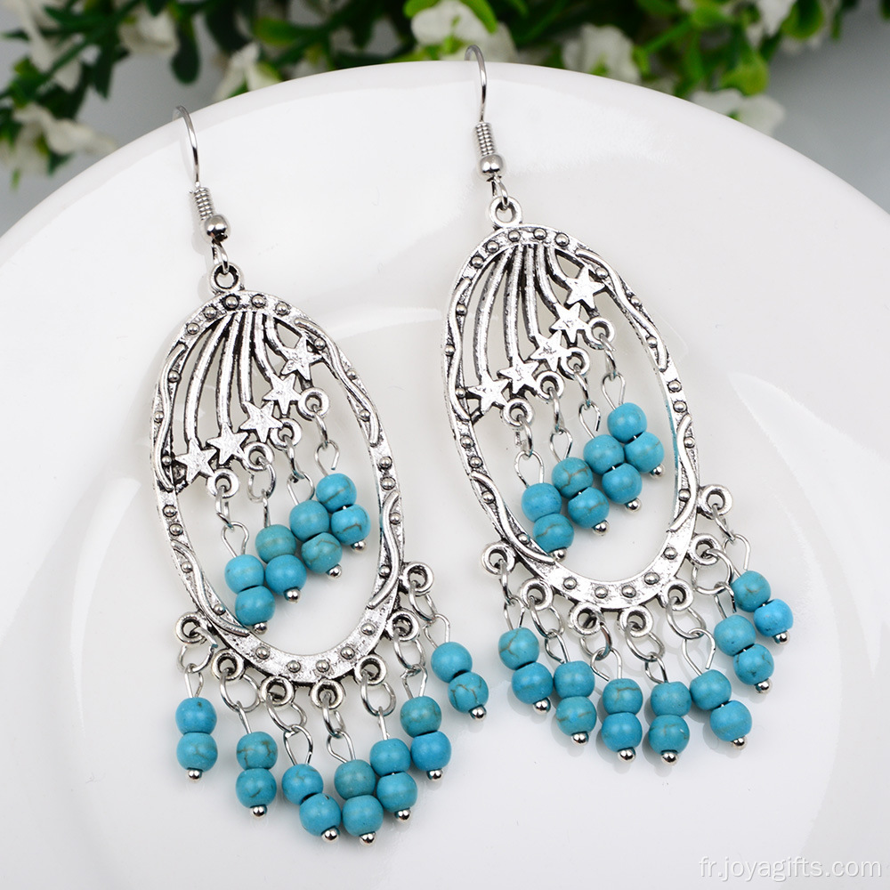 Tassel Turquoise rétro boucles d’oreilles Bohème femmes accessoires