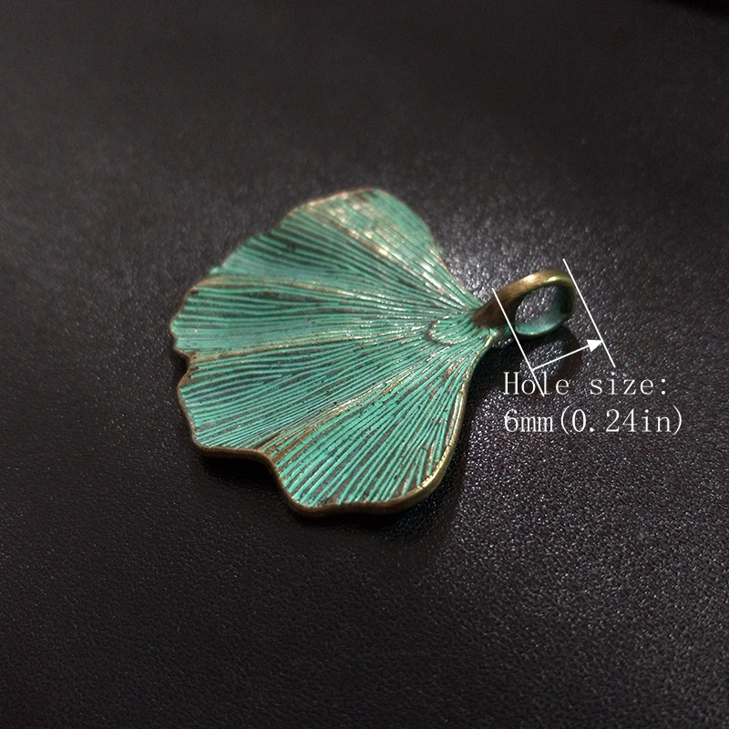 2pcs/bag 53*45MM Patina Plated Zinc Alloy Green Leaf Ginkgo Charms Pendants For DIY Accessories