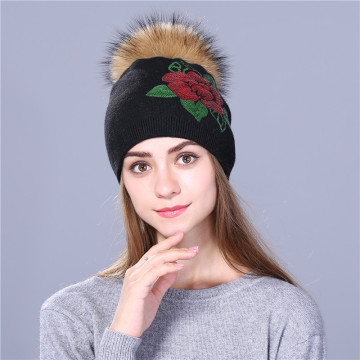 Female winter hat knitted women Sequin embroidery