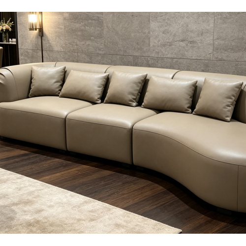 Sofa Kulit Itali Lengkung Moden untuk Ruang Tamu