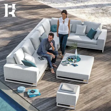 all weather outdoor waterproof sofa furniture Hotel patio aluminum frame garden L shape sofa Villa poolside outdoor fabric sofa