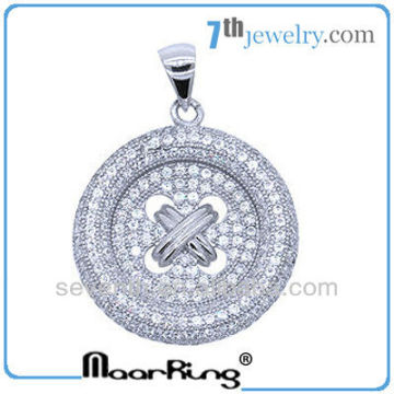 925 Sterling Silver Micro Pave CZ Diamond Rhodium Plated Pendant