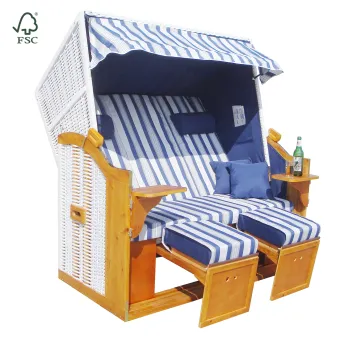 Hot Sell Portable Folding Wooden 3 Seats Strandkorb Beach Chair