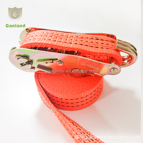 35mm Ratchet Tie Down Strap Set with Swan Neck Double J Hooks for Cargo Lashing