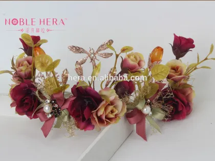 Beauty Princess Headdress Metal Crown Royal Fabric Flower 787HC