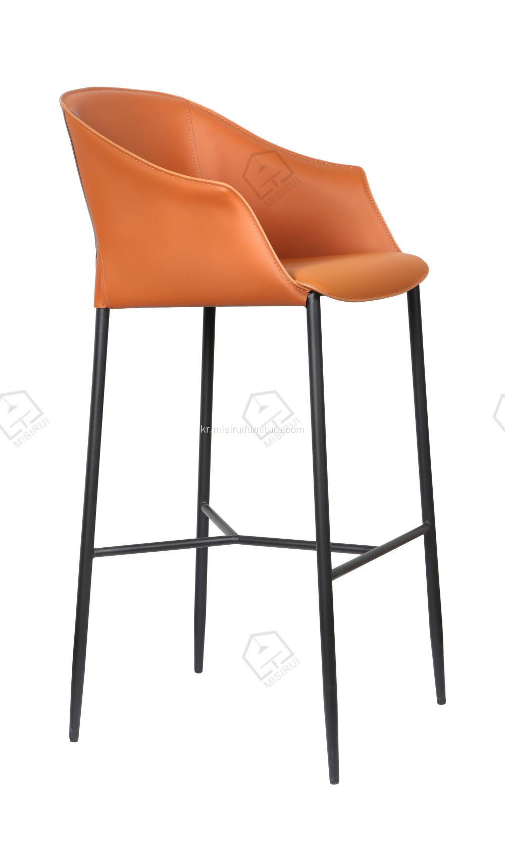 오렌지 안장 가죽 스테인레스 스틸 바 의자