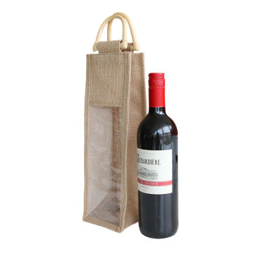 कस्टम लोगो वाइन जूट बैग हैंडल के साथ