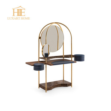 Harmoni Bahan: Walnut, Gold Brushed, dan Meja Berpakaian Marmar Oak-Brown