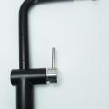 Single lever long spout deck mounted black kitchen faucet