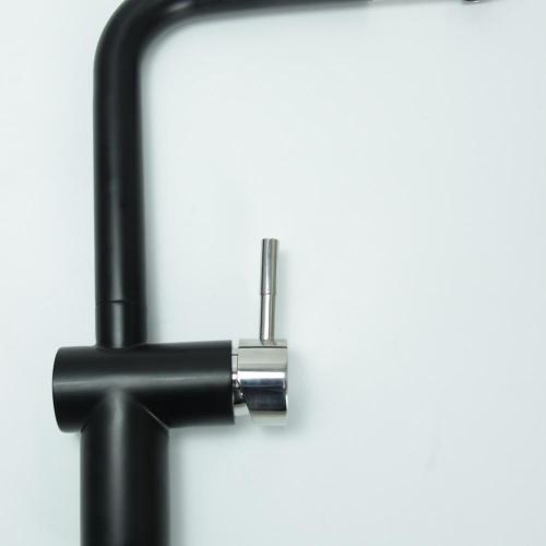 Single lever long spout deck mounted black kitchen faucet