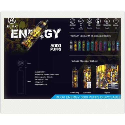 일회용 vape 키트 Ruok Energy 5000 퍼프