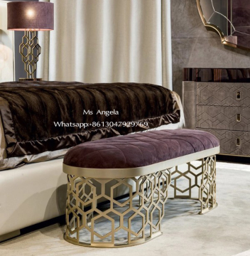 Gold Stainless Steel Base Luxury Modern Bedroom Furniture Bench Set