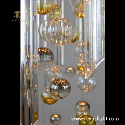 Light luxury custom villa chandeliers Villa living room bedroom kitchen modern custom chandeliers Yellow and silver chandeliers