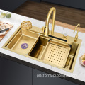 Golden Waterfall Sink with Handmade 304 Stainless Steel Faucet: Aesthetic 30-32 Inch Kitchen Sink in Brushed Gold - SAMTOU 2023