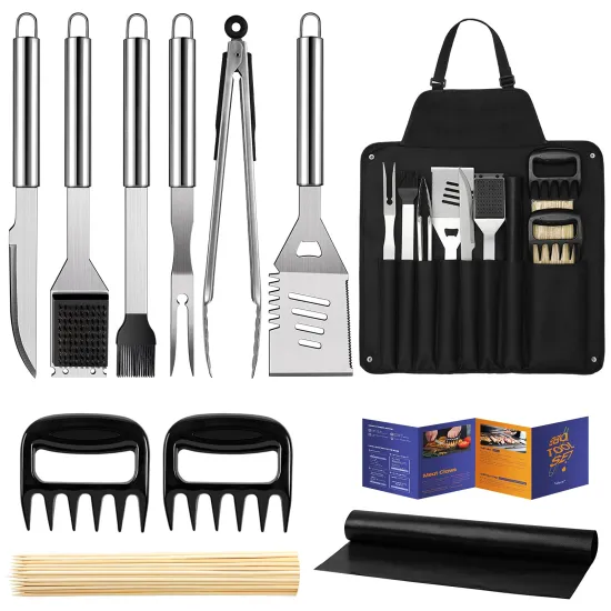 11Pcs Utensils Accessories with Storage Apron Gift Kit Stainless Steel BBQ Tools Set for Grilling