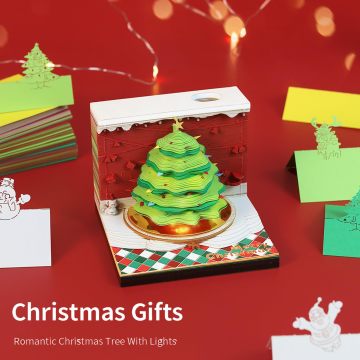 Factory Direct Laser Cut Paper Notes Christmas Tree 3D Memo Pad with Acrylic Box
