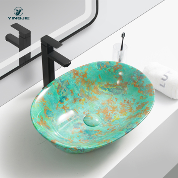 Modern Vanity Green Bathroom Thin Hand Wash Basin for Face Wash