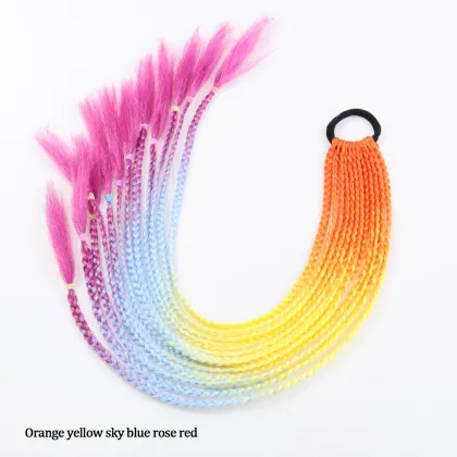 2020 New  Ombre Long Ponytail Wig With Rubber Band Hair Ring Chignon Crochet Braid Hair Rainbow Synthetic Hair Extension Kids