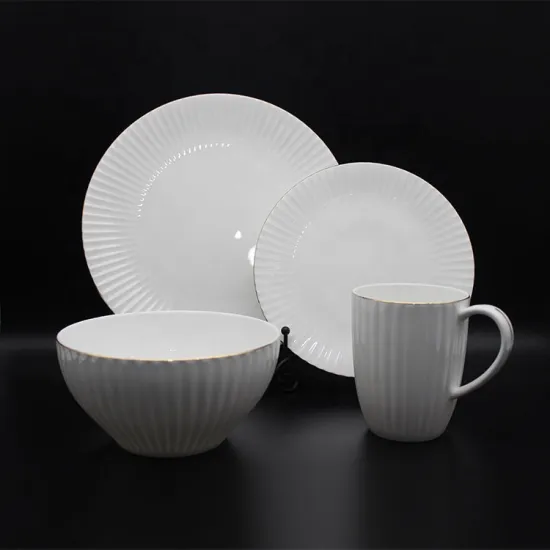 Wholesale 16PCS Hotel White Embossed Porcelain Dinnerware